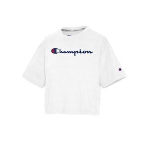 Champion Cropped T-Shirt Script logo white large new